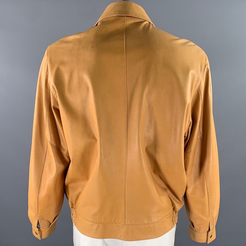 SCUOLA DEL CUOIO Size XL Camel Leather Bomber Jacket - Picture 4 of 6